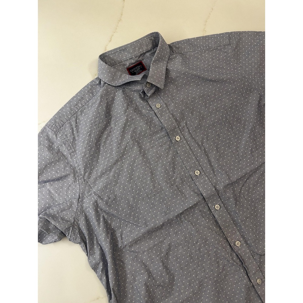 UNTUCKit Shirt Mens 2XL Blue Polka Dot Short Sleeve Button Up Cotton Casual